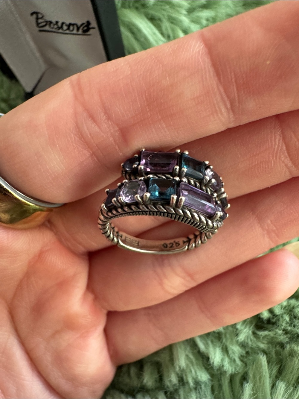 Effy Purple and Teal Rectangular Gemstone Double-Row Ring - Picture 3 of 6